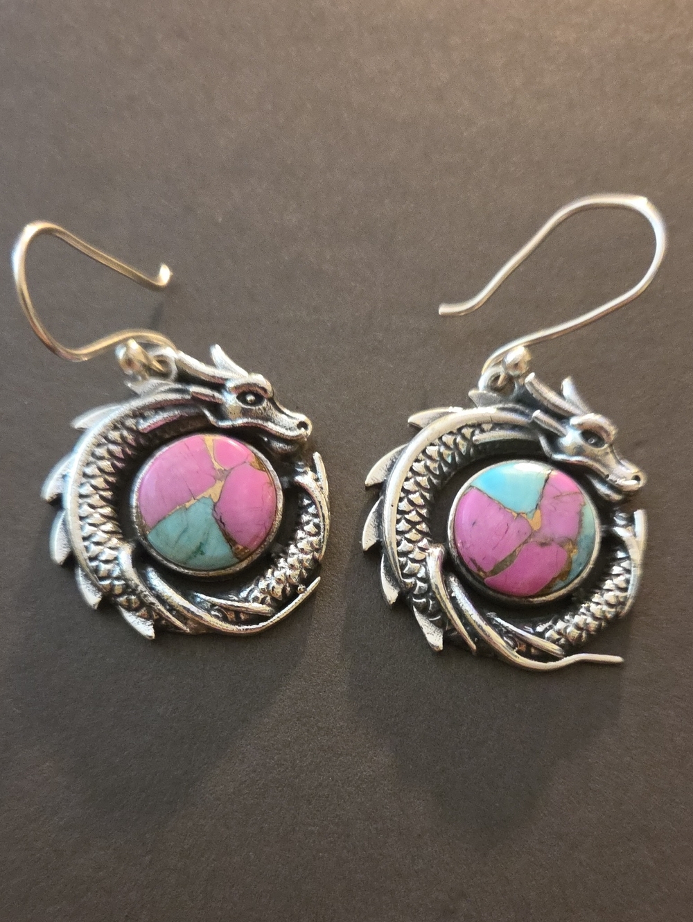 NEW! Gorgeous!Dragon, Cotton Candy Turquoise,925 Solid,earrings